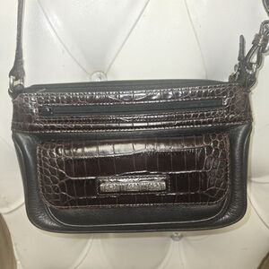 Brighton Dark Brown Croc-Embossed Crossbody Bag Genuine Leather.
